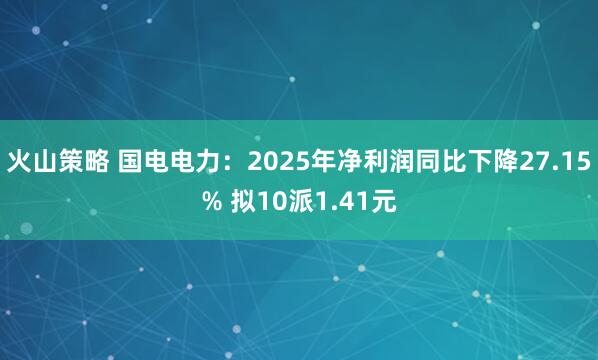 火山策略 国电电力：2025年净利润同比下降27.15% 拟10派1.41元