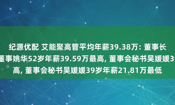 纪源优配 艾能聚高管平均年薪39.38万: 董事长、总经理及执行事务董事姚华52岁年薪39.59万最高, 董事会秘书吴媛媛39岁年薪21.81万最低