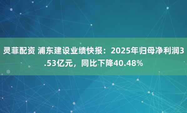 灵菲配资 浦东建设业绩快报：2025年归母净利润3.53亿元，同比下降40.48%