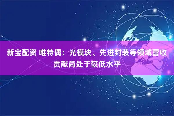 新宝配资 唯特偶：光模块、先进封装等领域营收贡献尚处于较低水平