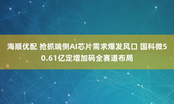 海顺优配 抢抓端侧AI芯片需求爆发风口 国科微50.61亿定增加码全赛道布局